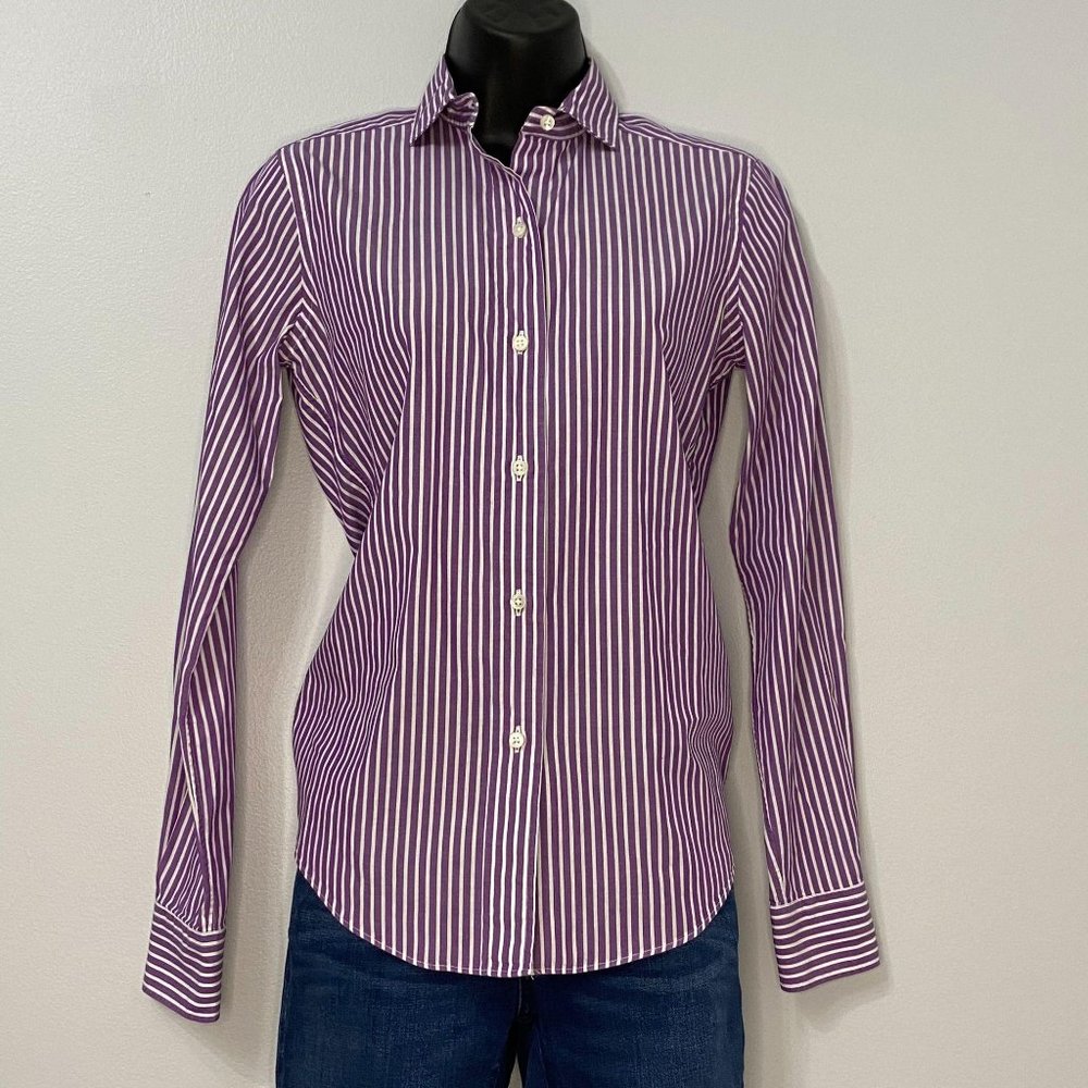 ANN MASHBURN Purple and White Striped Button-Up Shirt